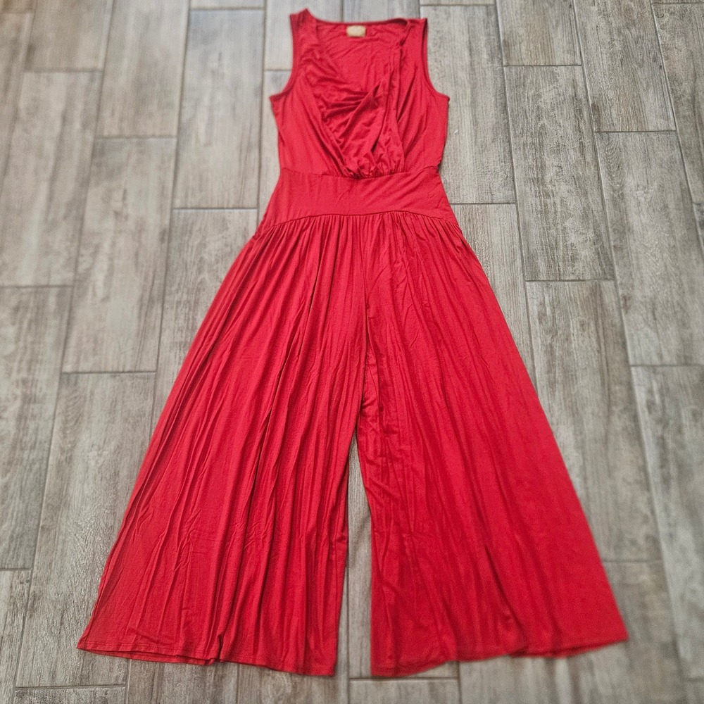 Free People Free-est Royale One Piece Size S Red Cowl Neck Wide Leg Boho Summer - Picture 5 of 12